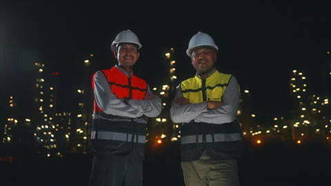Asian man engineers standing with arms crossed and looking at camera together. Stock Footage 270459802