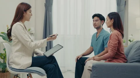 Asian Man Expressing Relationship Issues During Couple Therapy Session. Stock Footage 318865866