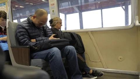 Asian Man Falling Asleep On Train Video stock 121165818