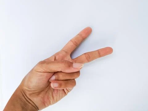 Asian man hand with code 2 or peace Stock Photos