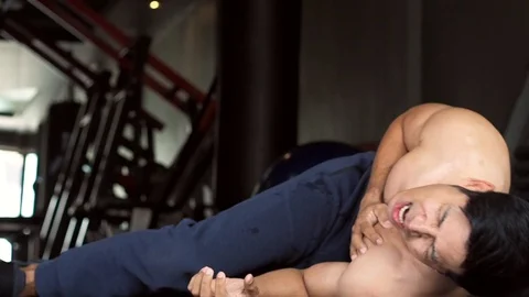 Asian Man Heart Attack When Push Up Workout Slow Motion In Gym. The Man Had A He Stock Footage 106932231