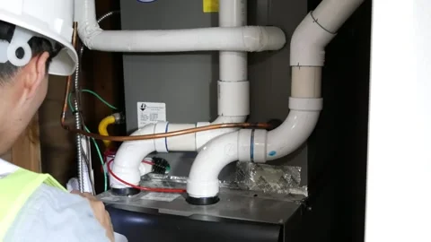 Asian Man HVAC technician checking a unit for maintenance Stock Footage 252251176