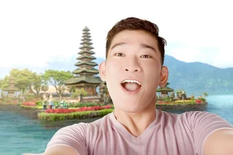Asian man making selfie using the camera phone Stock Photos