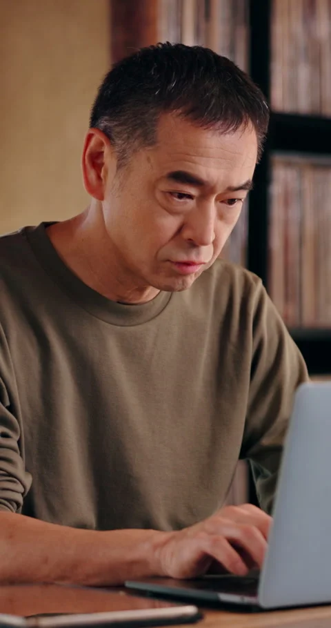 Asian man, remote work or laptop in home for business, editing article or Stock Footage 340962172