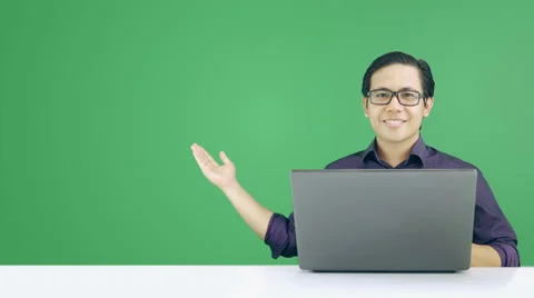 Asian Man Showing His Work - Green Screen 4K Resolution Stock Footage 60611654