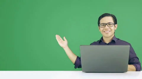 Asian Man Showing His Work - Green Screen 60 fps Stock Footage 60611945