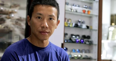 Asian man smile to camera Stock Footage