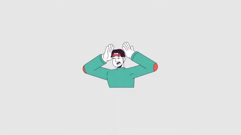 Asian man squeezing head in stress line 2D character animation Stock Footage 301875761