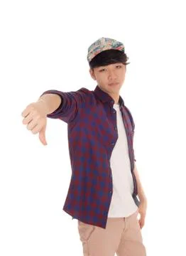Asian man with thump down. Stock Photos