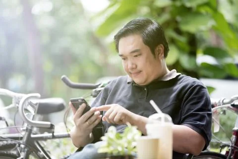 Asian man using on a mobile phone Foto stock