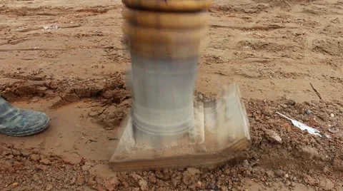 Asian man using soil compacto Stock Footage 49699080