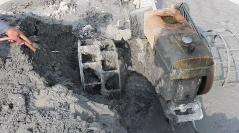 Asian man using soil compacto Stock Footage 49699877