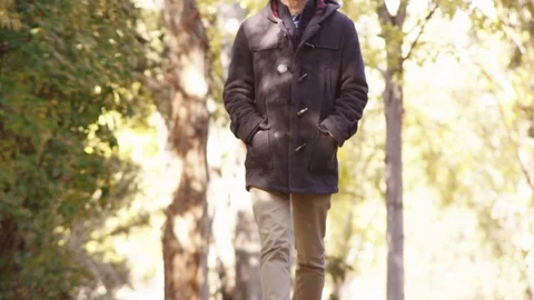Asian man walking down lane in autumn Video stock 80184750