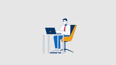 Asian man web developer working on laptop 2D character animation Stock Footage 295946508