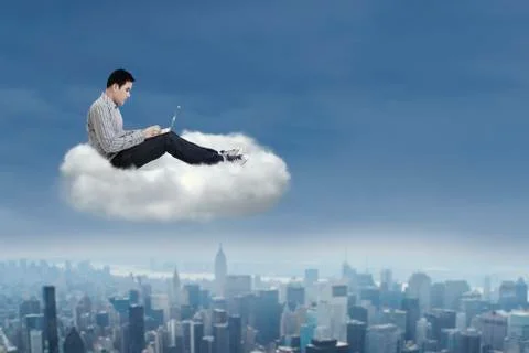 Asian man working on a cloud Stock Illustration