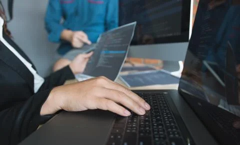 Asian man working code program developer computer web development working d.. 库存照片