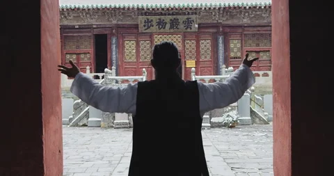 Asian master, demonstrates Tai chi martial arts in Wudang mountain China. Slow m Видео 201095560