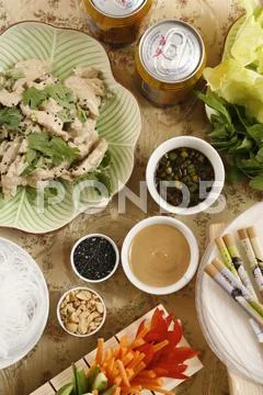 Asian meal with chicken curry Stock Photos