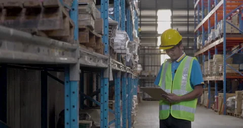 Asian men hands touch smart tablet Warehouse management logistics Stock Footage 276021802
