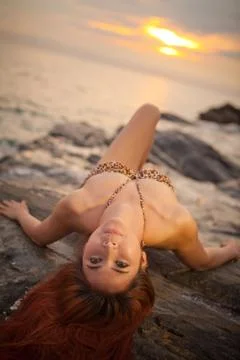 Asian model posing on sunset Stock Photos