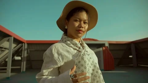 Asian model with sunglasses and hat fashionable clothing posing fashion style Video stock 297957987