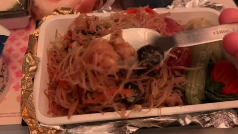 Asian multi-course gourmet meals food served in-flight on China Airlines Stock Footage 336270210