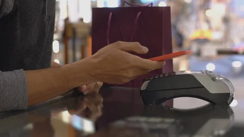 Asian Muslim Man Using Mobile Phone Payment Stock Footage 127611988