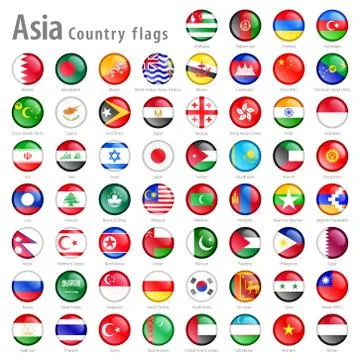 Asian National Flag Buttons Set Stock Illustration