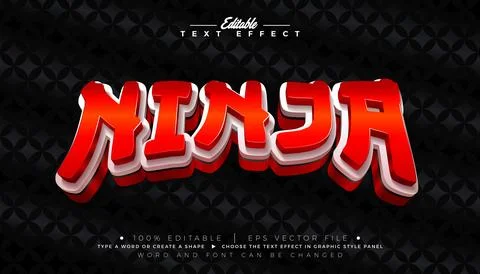 Asian Ninja 3D Text Effect Design Editable Vector Graphic Style with Shadow a Stock Illustration