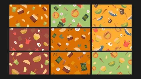 Asian noodle background Set Stock Illustration