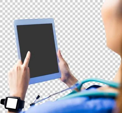 Asian nurse using tablet Stock Illustration
