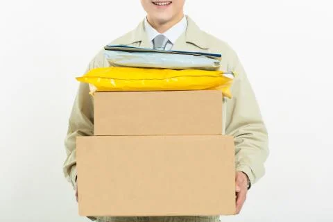 Asian Occupation Alone Commodities White background Balance Shed shot Delivery Stock Photos
