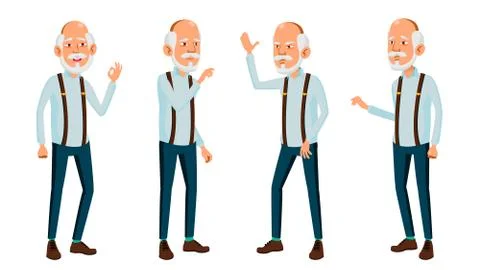 Asian Old Man Vector. Elderly People. Senior Person. Aged. Friendly Grandparent Stock Illustration