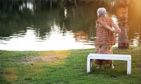 Asian old parent at park Stock Photos