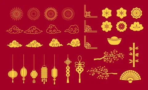 Asian oriental design elements, Chinese ornaments Stock Illustration