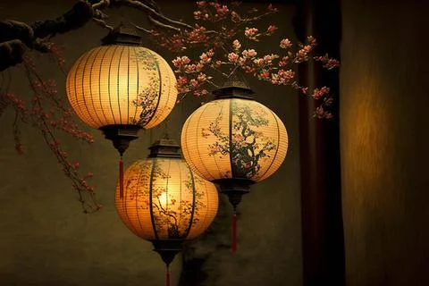 Asian oriental lanterns lighted up Stock Illustration