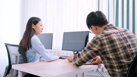 Asian Outsource Software engineer Developer Team Working Code to find solution Video stock 144190484