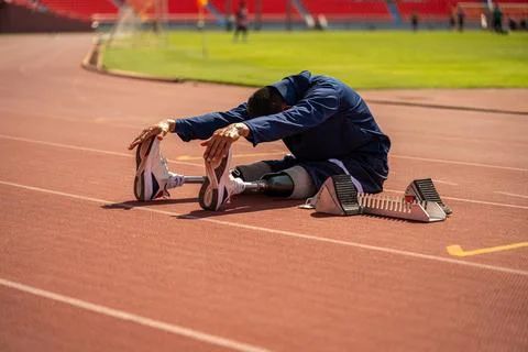 Asian para-athlete runner prosthetic leg Stock Photos