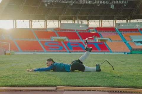Asian para-athlete runner prosthetic leg Stock Photos