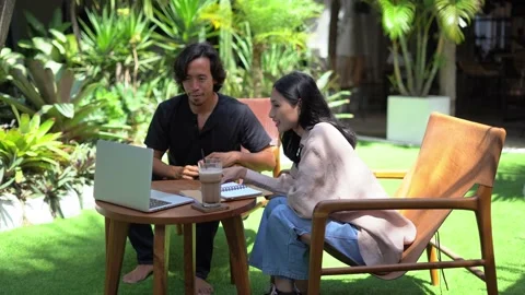 Asian people computer team work. Colleague online video call. Virtual discussion Stock Footage 235761562