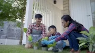 Asian People Happy Gardening With Family At Home Stock Footage