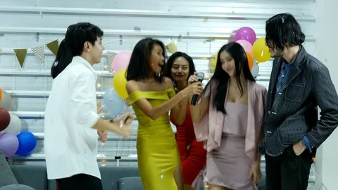 Asian people having fun dancing at party together. Stock Footage 95802980