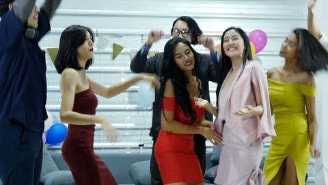 Asian people having fun dancing at party together. Stock Footage 95914443