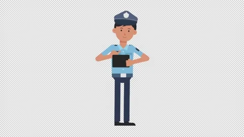 Asian Policeman Using Tablet Happy Video stock 205044015