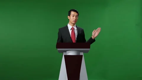 Asian Portrait Of Organization Representative Speaking At A Press Conference Stock Footage 158615016