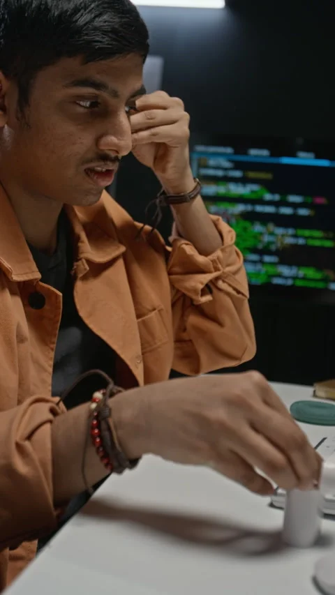 Asian Programmer Putting on Wireless Earbuds While Coding Stock-Footage 348377249