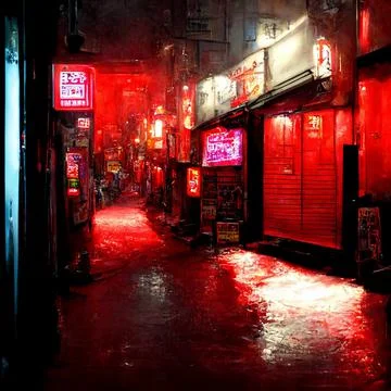 Asian Red Light District Neon Stock Illustration