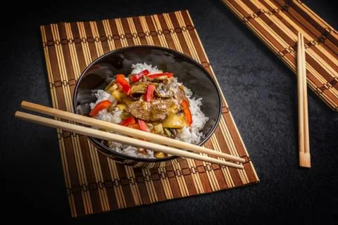 Asian rice with beef Stock Photos