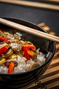 Asian rice with beef Stock Photos