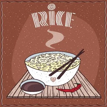 Asian rice Dal bhat or Nasi kandar in bowl Stock Illustration